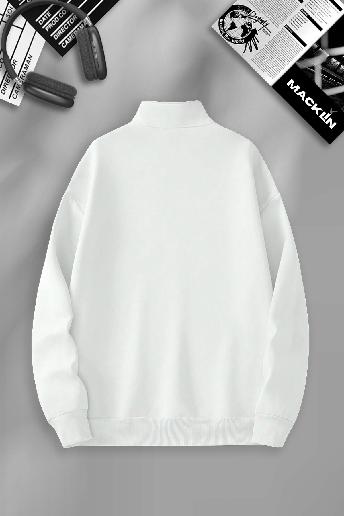 macklin  Unisex Kadın Erkek Baskısız Yarım Fermuarlı Dik Yaka Basic Kazak - Görsel 2