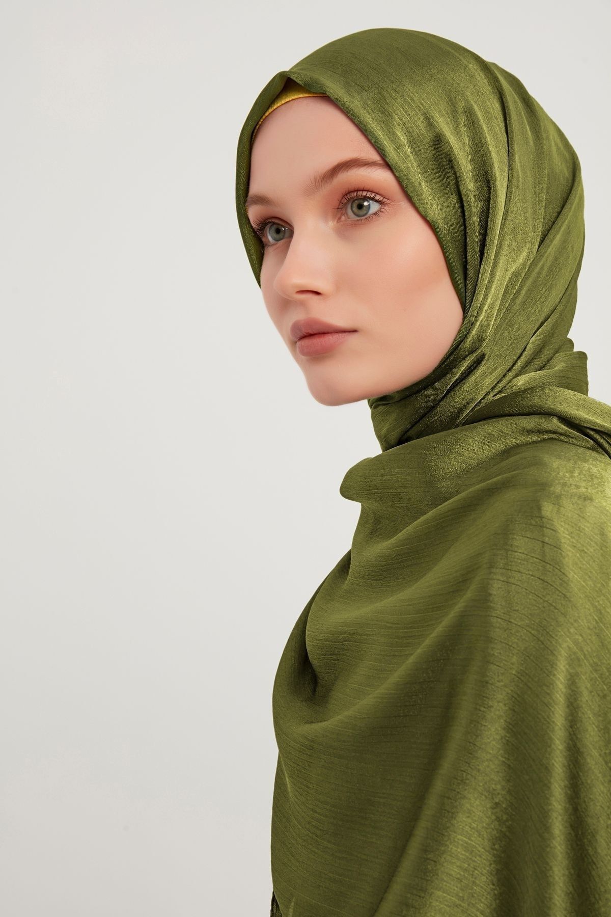 Saless-شال سهرة مجعد حجاب جانجانلي - كاكي 70x190 سم 3