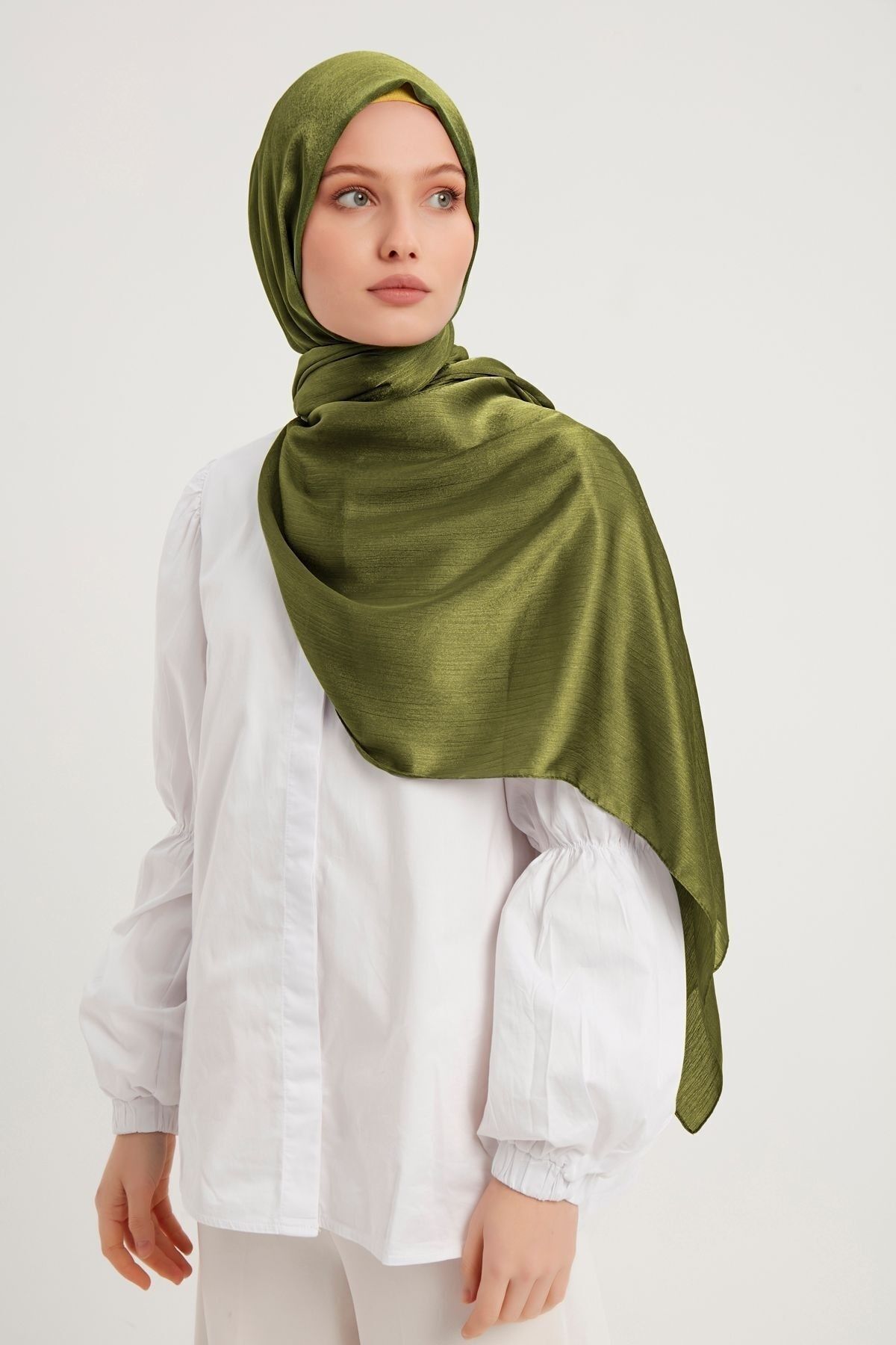 Saless-شال سهرة مجعد حجاب جانجانلي - كاكي 70x190 سم 2