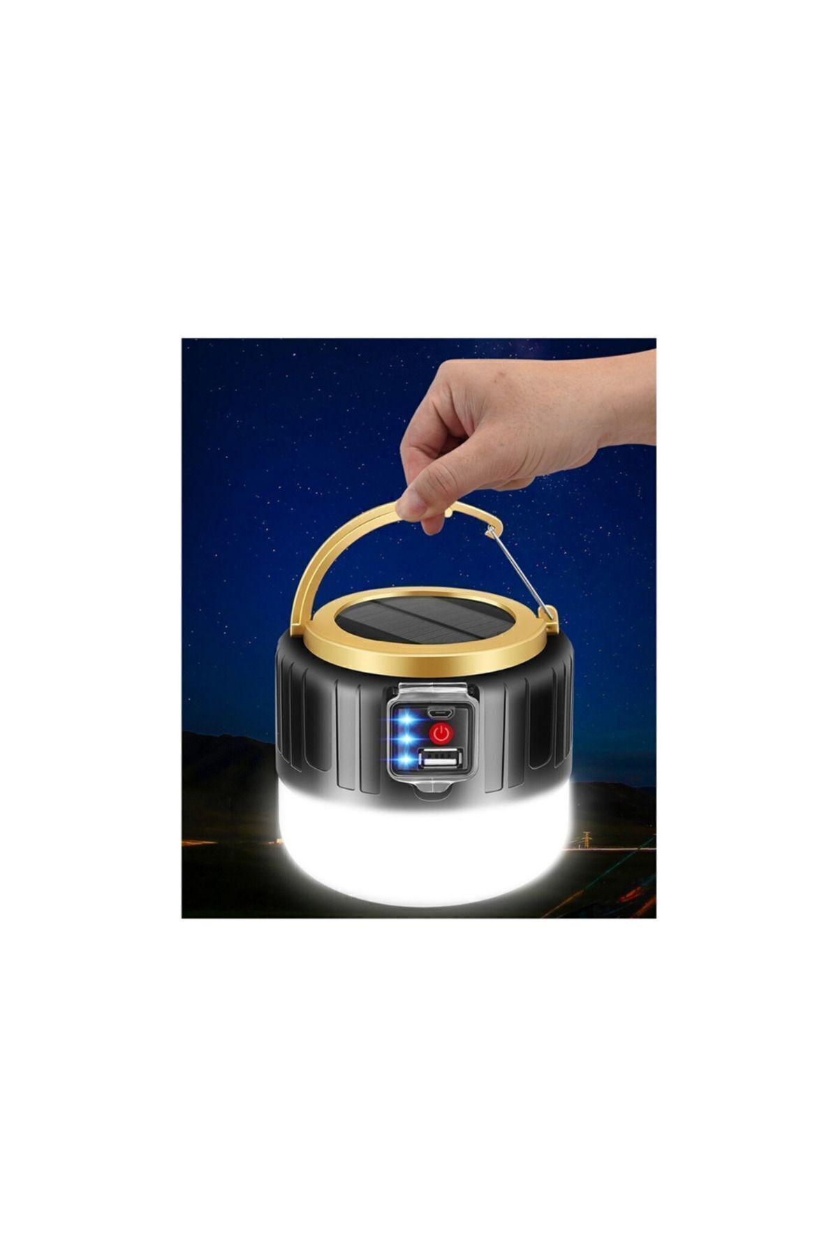 2 Adet G-300w Kamp Lambası Solar Güneş Enerjili Ampül 26smd Led Şarjlı El Feneri Powerbank 5 Mod 3