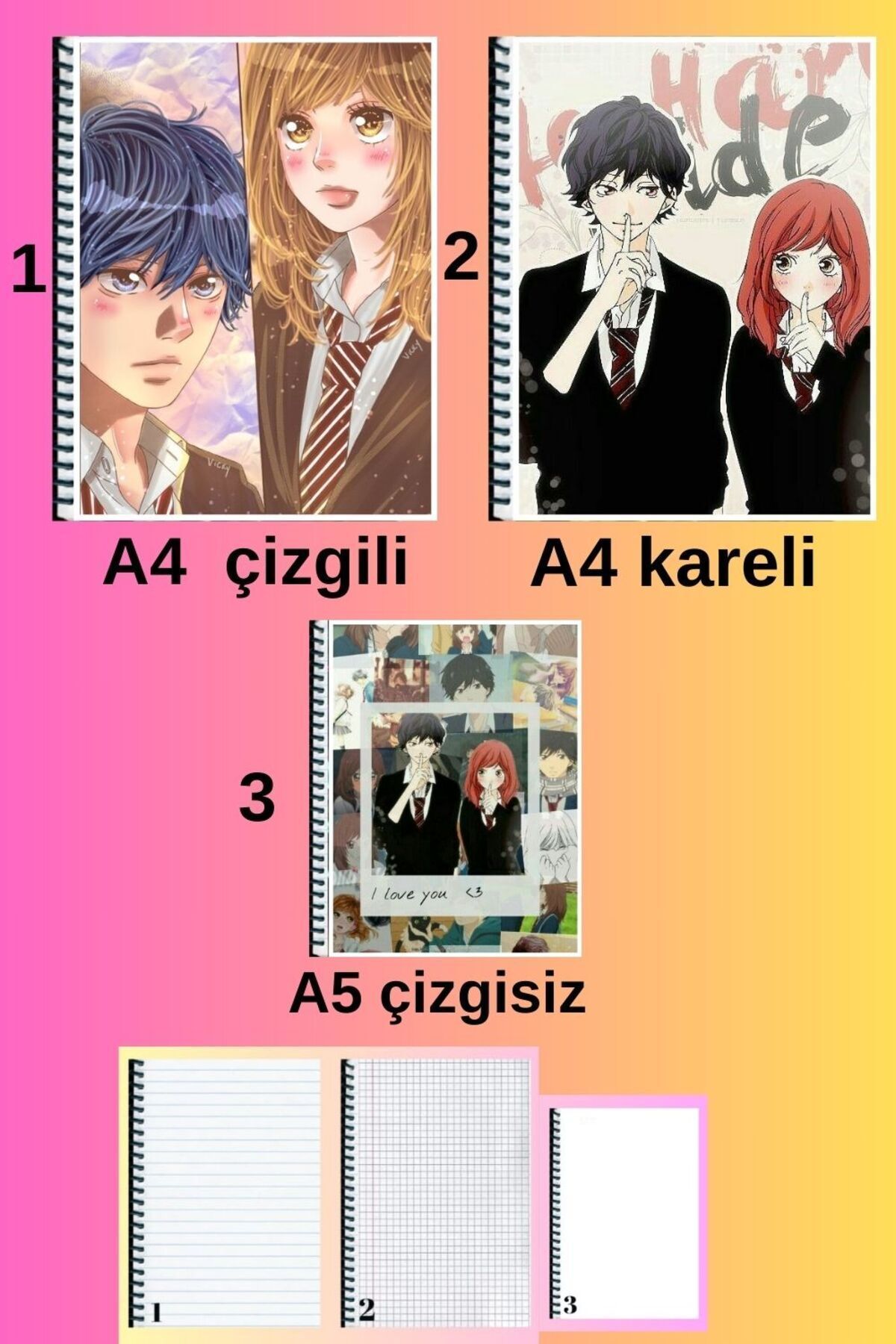 animeandyourworld-ao haru ride 3 pcs notebook set A4 large size 72 pages lined_checkered + A5 unlined notebook set 1
