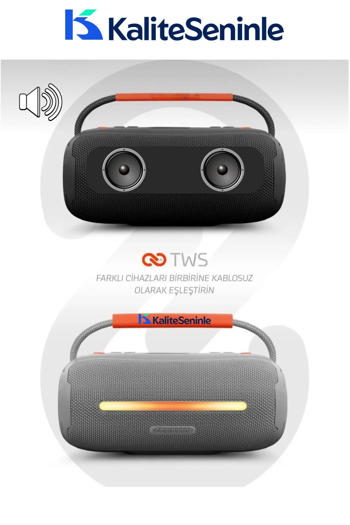 Soundbass Yüksek Ses Bluetooth Hoparlör Ios Android Çift Bass Suya Ve Toza Dayanıklı 7
