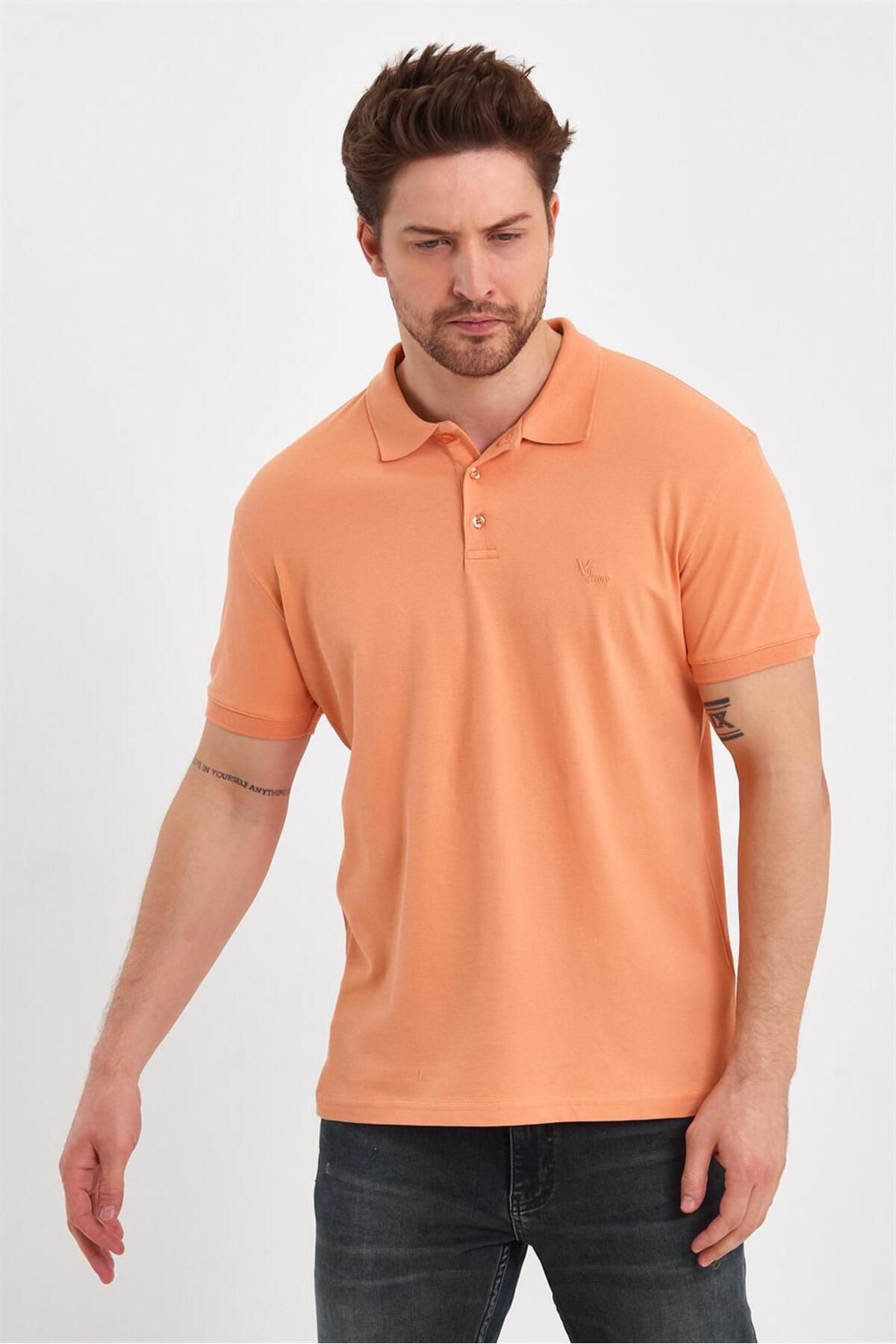 VENA-Men's Martin Peach Polo Neck Slim Fit Pique T-Shirt 7