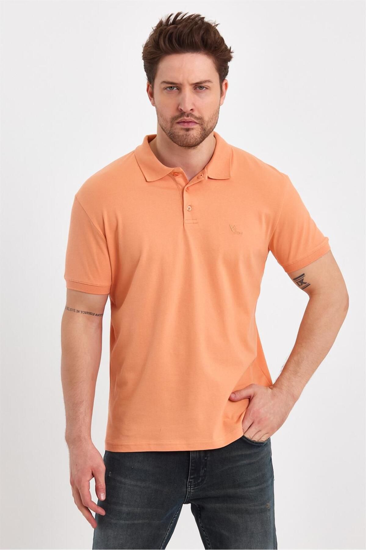 VENA-Men's Martin Peach Polo Neck Slim Fit Pique T-Shirt 2