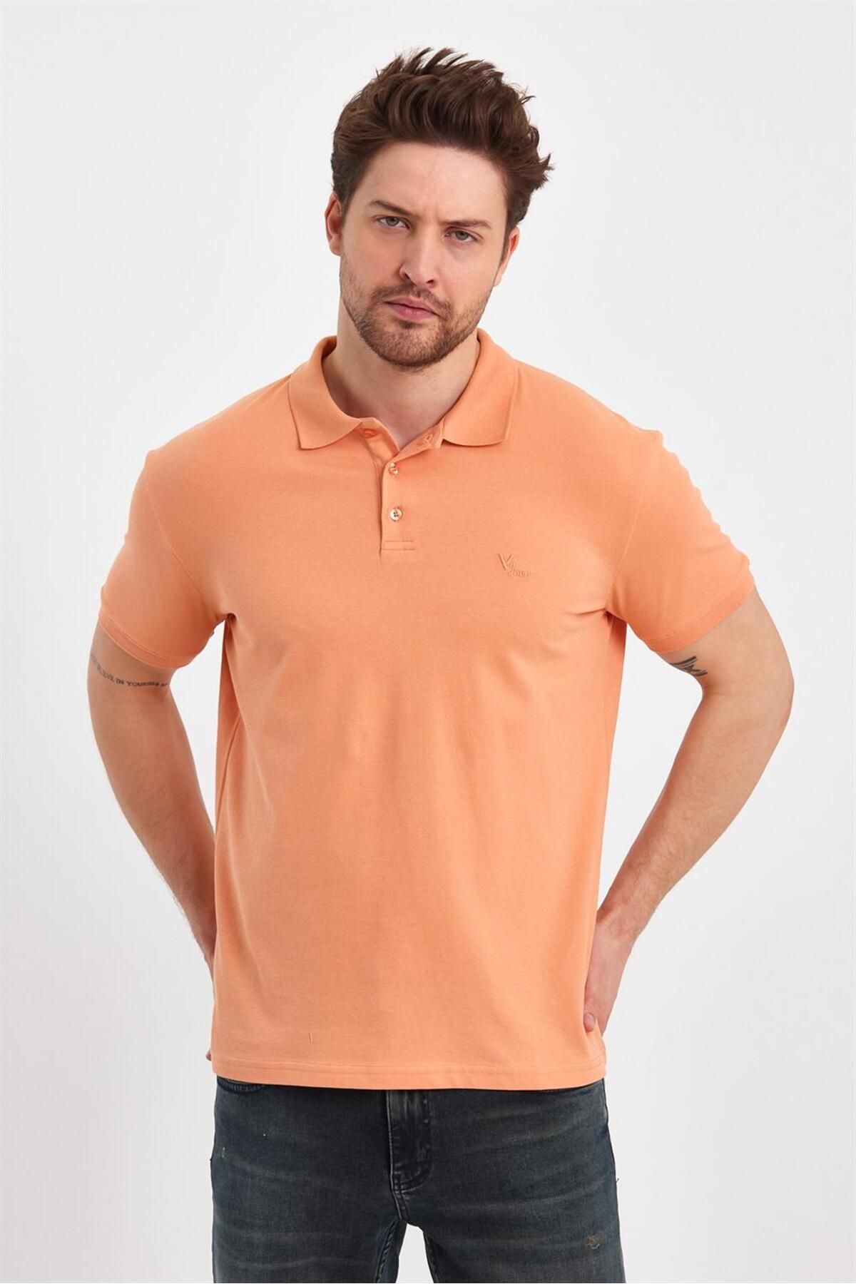 VENA-Men's Martin Peach Polo Neck Slim Fit Pique T-Shirt 4