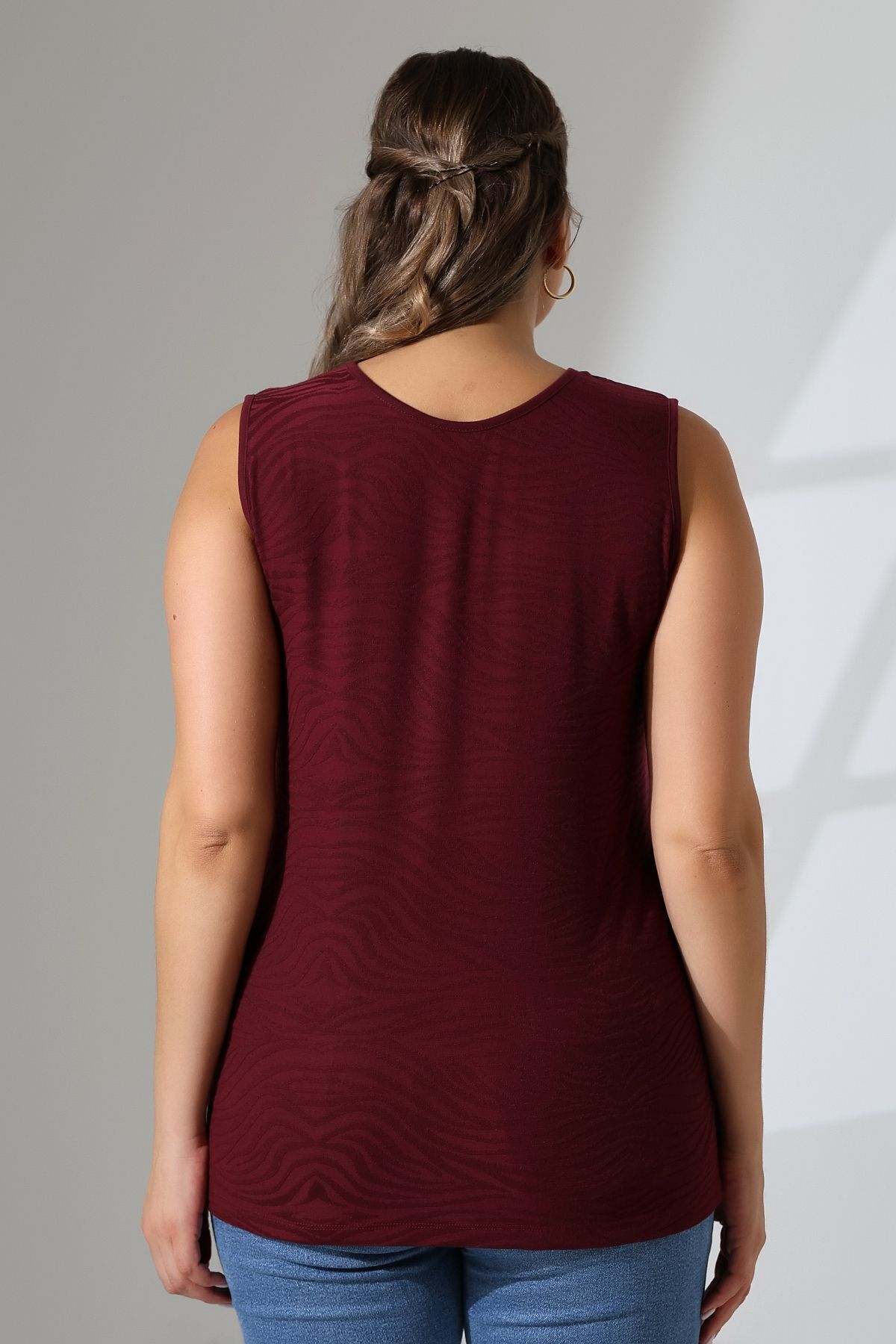Şiir-Claret Red Jaspers Women's Blouse - Side Slit and Devore Detail, Plus Size, Front/Back Use 5