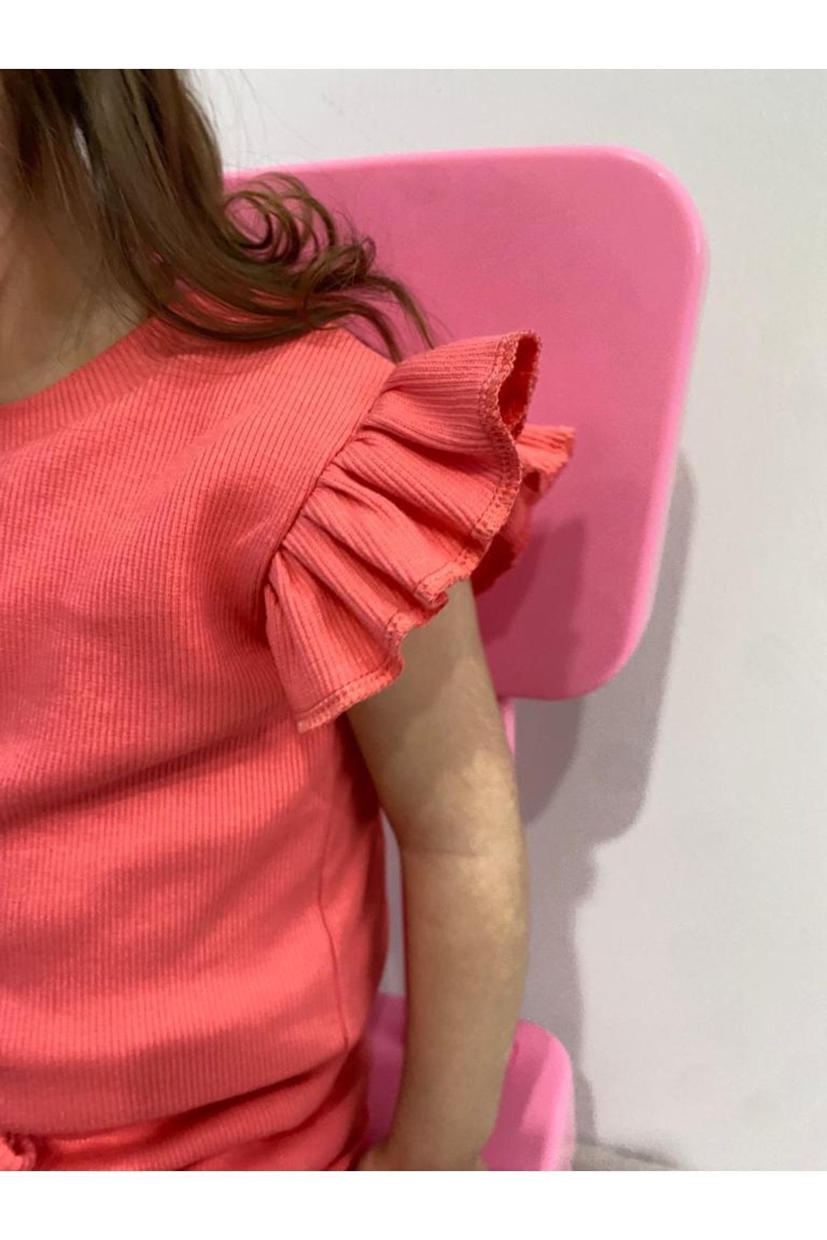 ARYA BABY Kaşkorse Kolu Fırfır Detaylı 2 Li Kız Şortlu Takım, Kız Alt-üst Takım fotoğrafı 5 (önizleme)