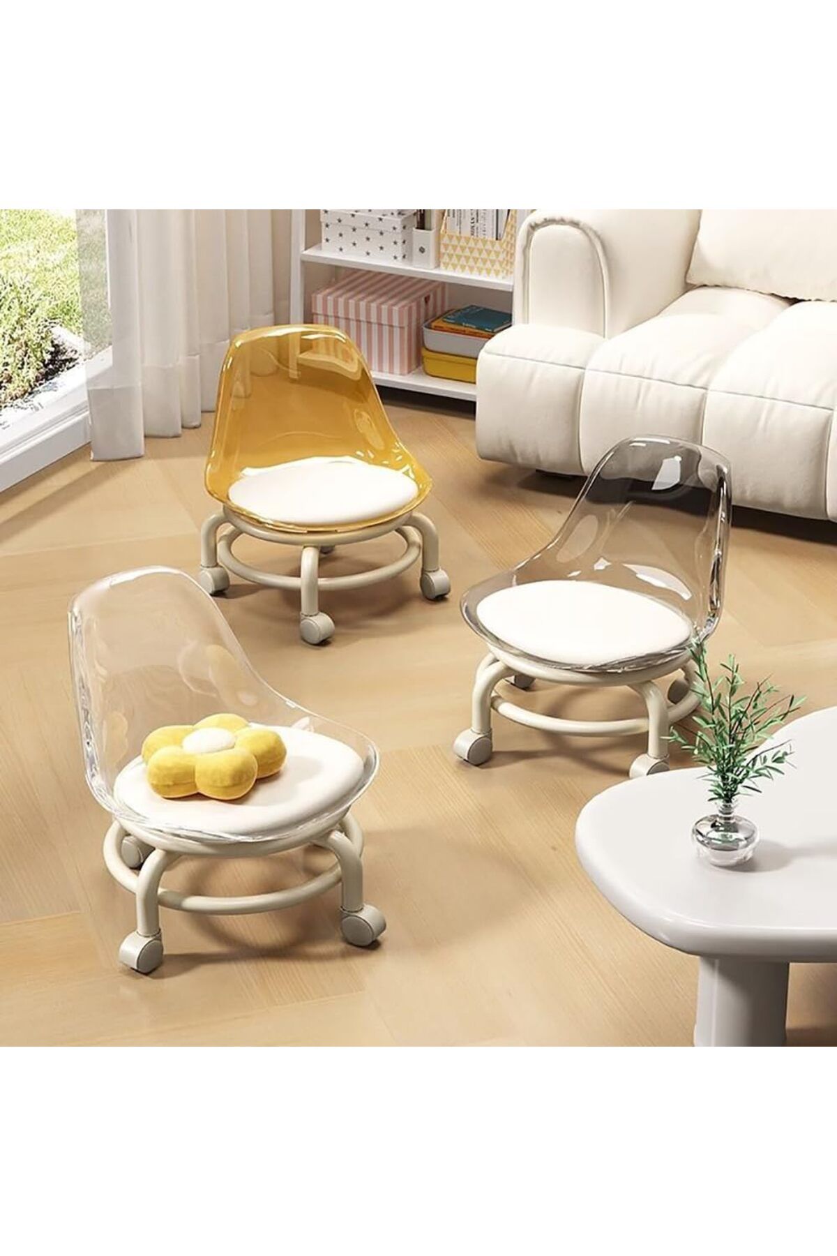 DubaiGallery-Low Rolling Stool Low Roller Seat Small Swivel Stool Low to Ground with Mute Wheels and Back Support 3
