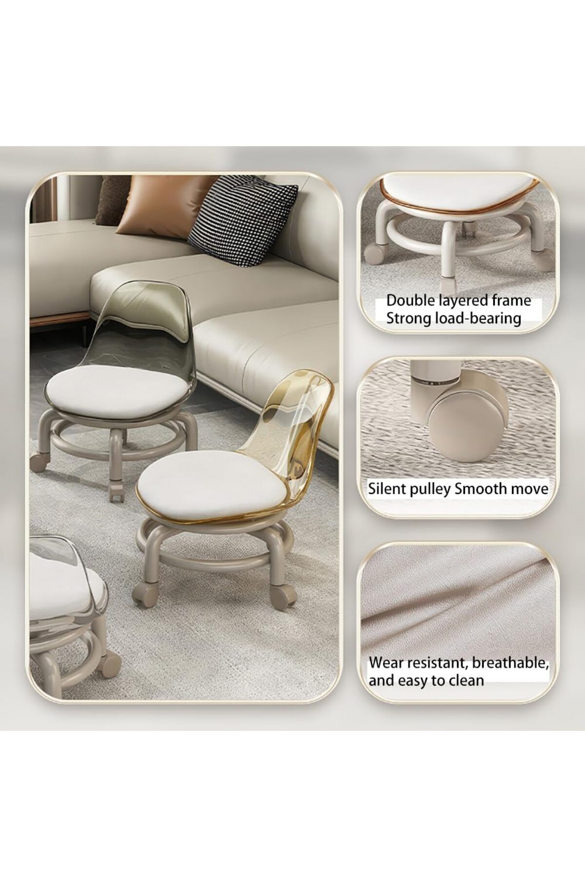 DubaiGallery-Low Rolling Stool Low Roller Seat Small Swivel Stool Low to Ground with Mute Wheels and Back Support 8