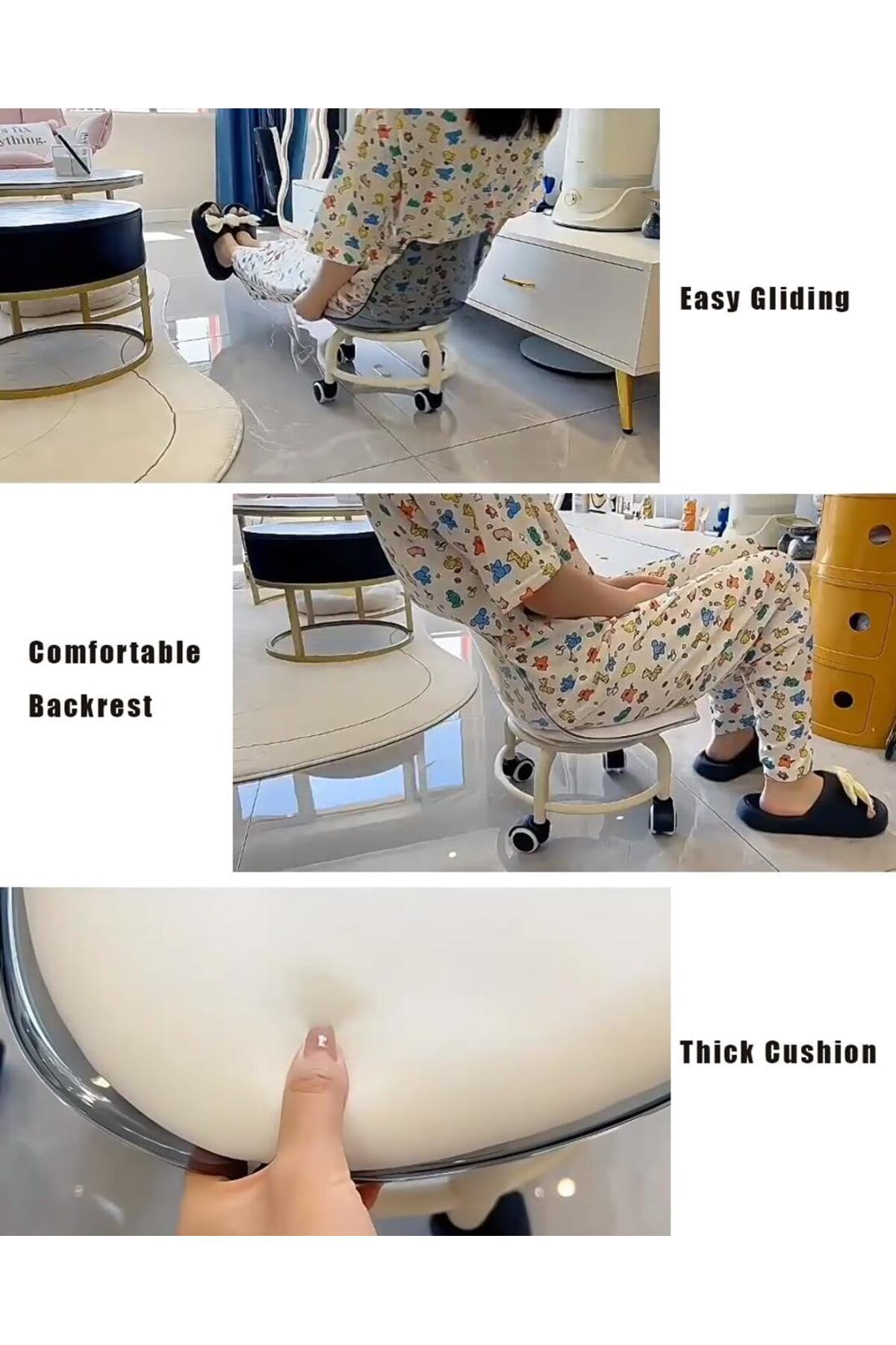 DubaiGallery-Low Rolling Stool Low Roller Seat Small Swivel Stool Low to Ground with Mute Wheels and Back Support 7