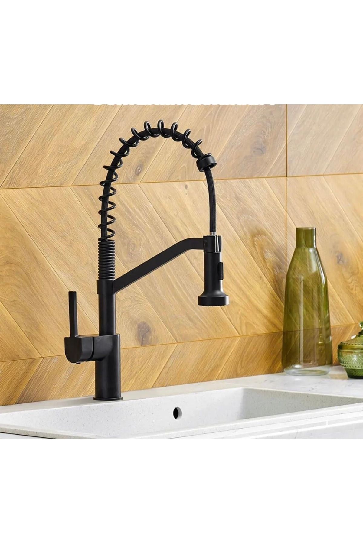 İSAOĞLU YAPI-Black Kitchen Faucet - Industrial Sink, Tap, Extending System, Luminaire with Spiral Shower Feature 4