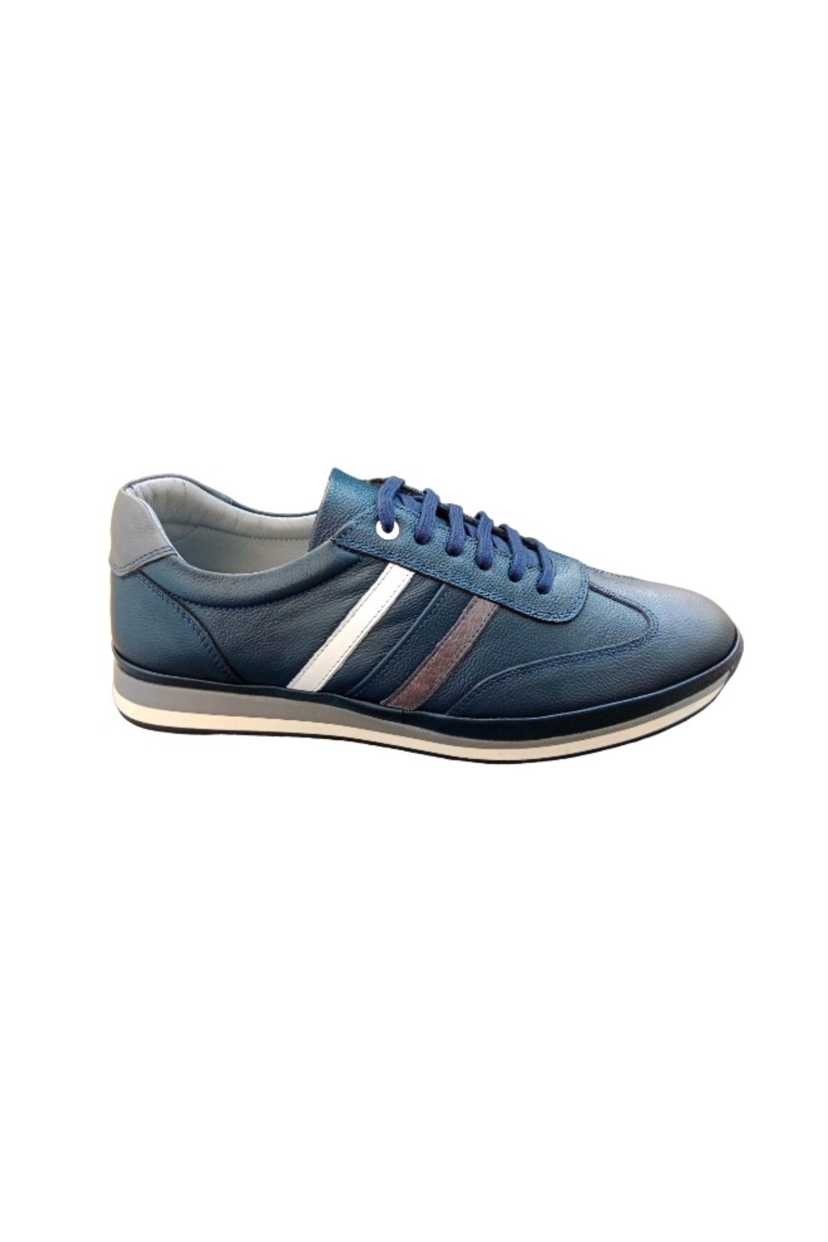 Luis Figo-4444 Navy Blue Genuine Leather Men's Sneakers 2