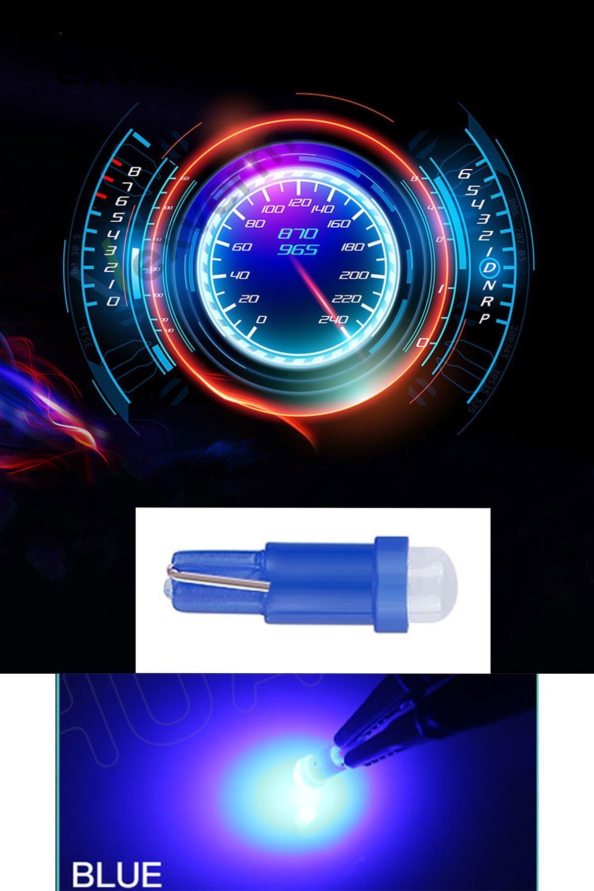 MeyZone 10 Adet 12v T5 Led Ampul Oto Kilometre Gösterge Kadran Ambians Aydınlatma Ledi Mavi