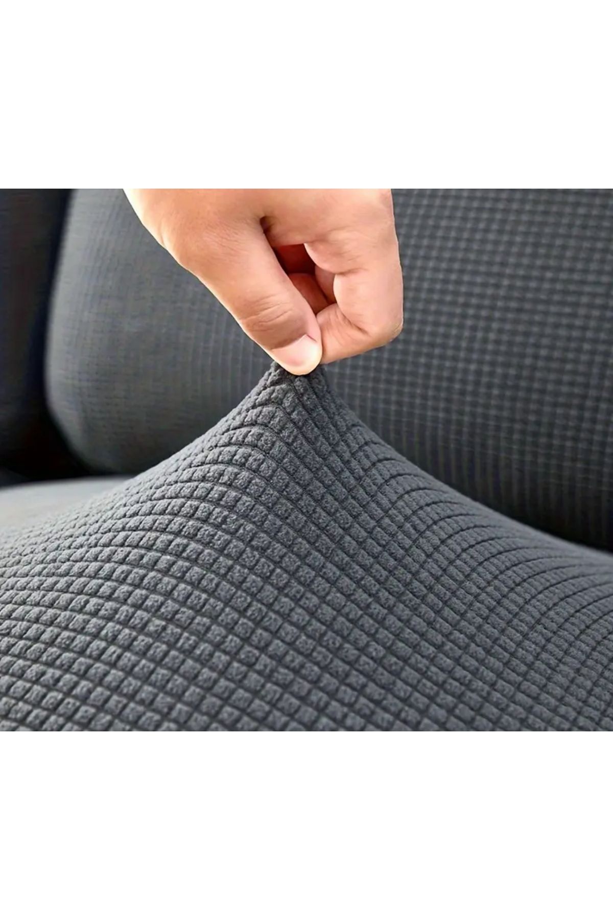 uzhanem-Flexible Lycra Stretch - Single Square Patterned Berjer Kotuk Cover (Anthracite) 3