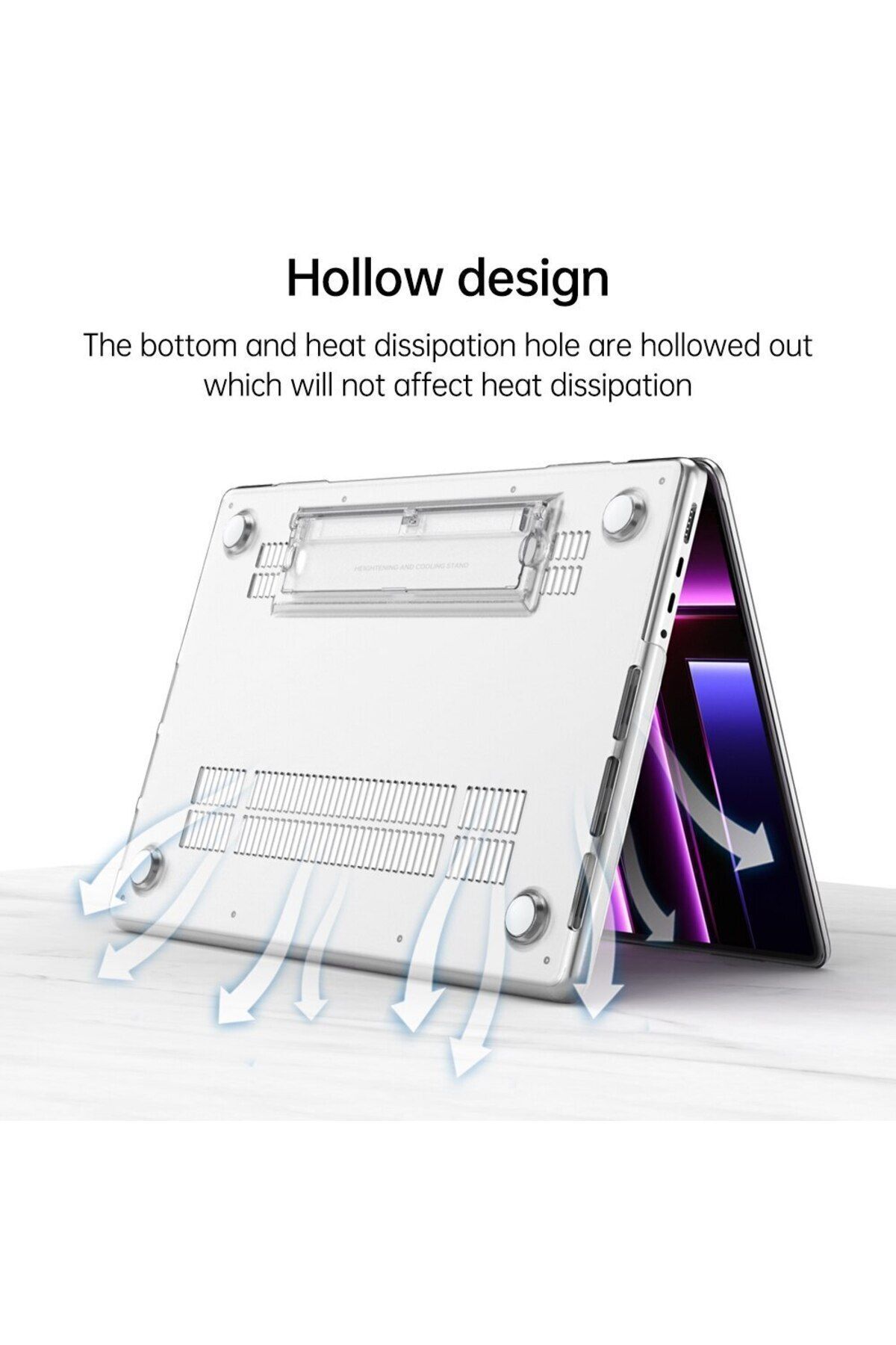 Macbook Air 13" 2020 M1 Çip A2337/a1932/a2179 Uyumlu Standlı Iz Önleyici Şeffaf Kılıf Koruyucu Kapak 5