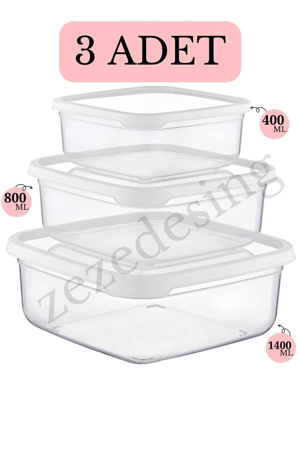 zezedesing-Set of 3 Embox Square Food Storage Container (white) 400ml-800ml-1400ml 2
