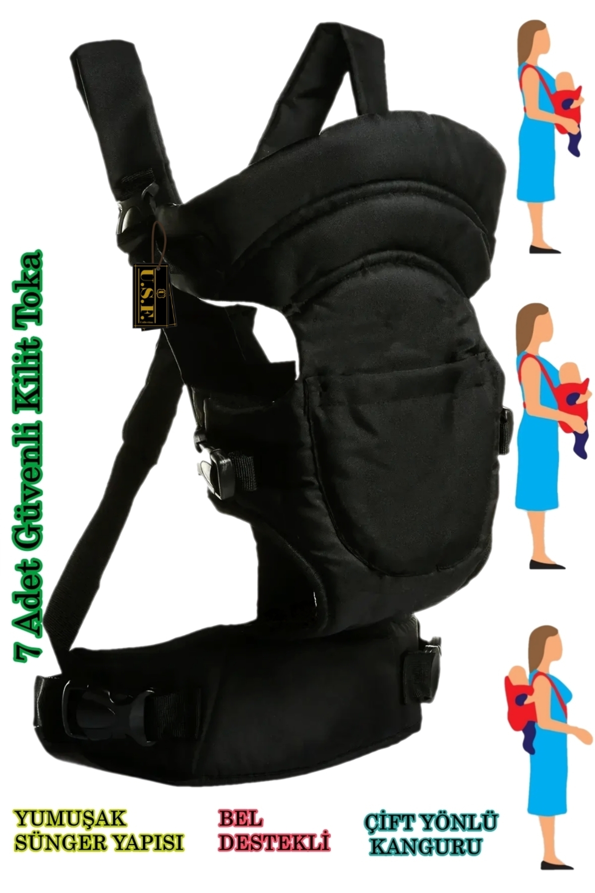 USF Çift Yönlü Bebek Taşıma Kanguru Ana Kucağı Portbebe Bebek Bakım Çantası Hastane Çıkış Çantası 4 Lü fotoğrafı 3 (önizleme)