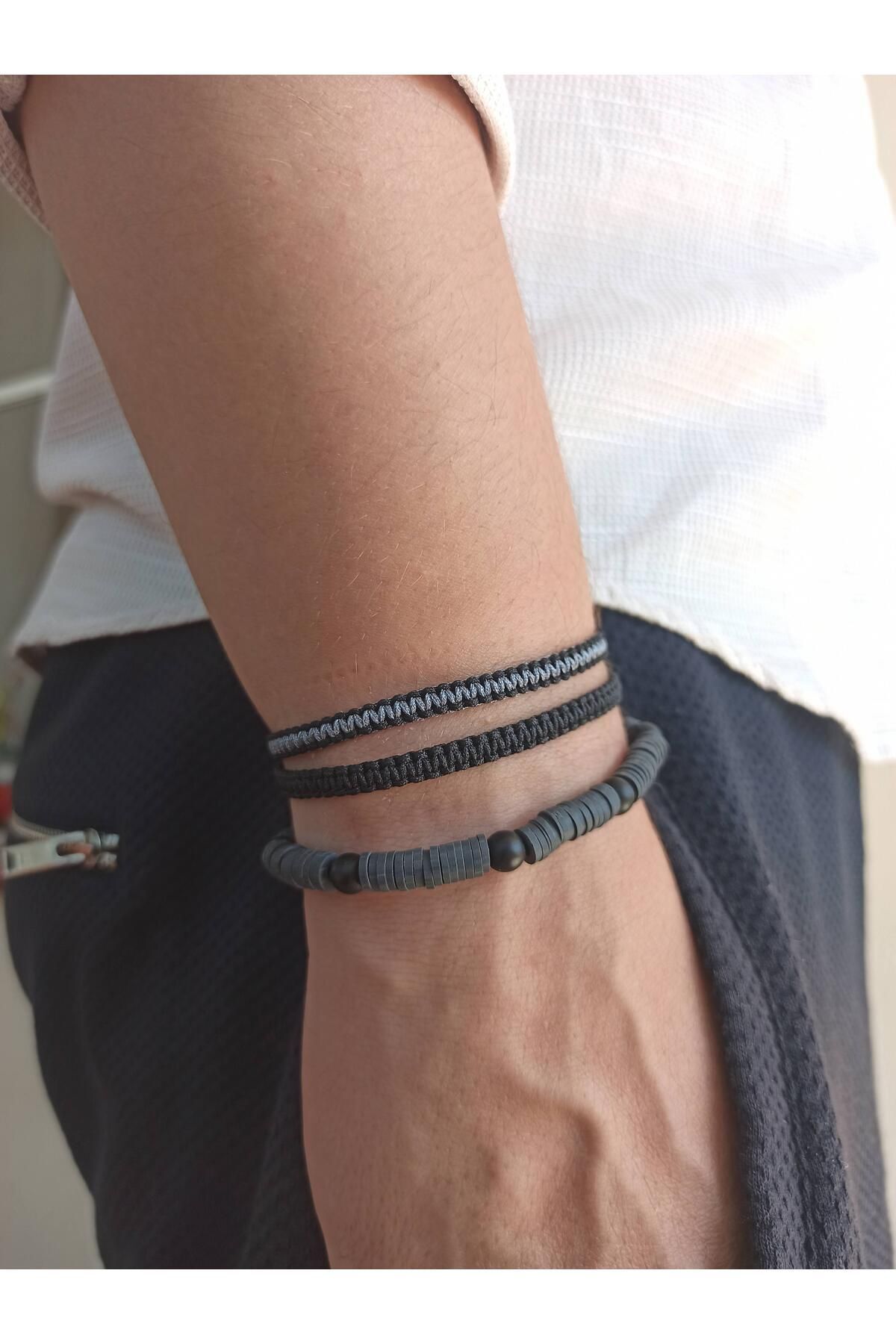 TREND-Men's Bracelet Combination Set of 3 - Knitted Macrame, String Onyx Stone Fimo Gift 4
