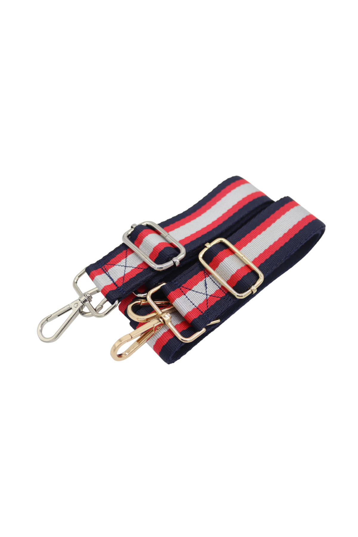 Navy blue-red-silver color striped adjustable bag hanger (4cm x 120cm)