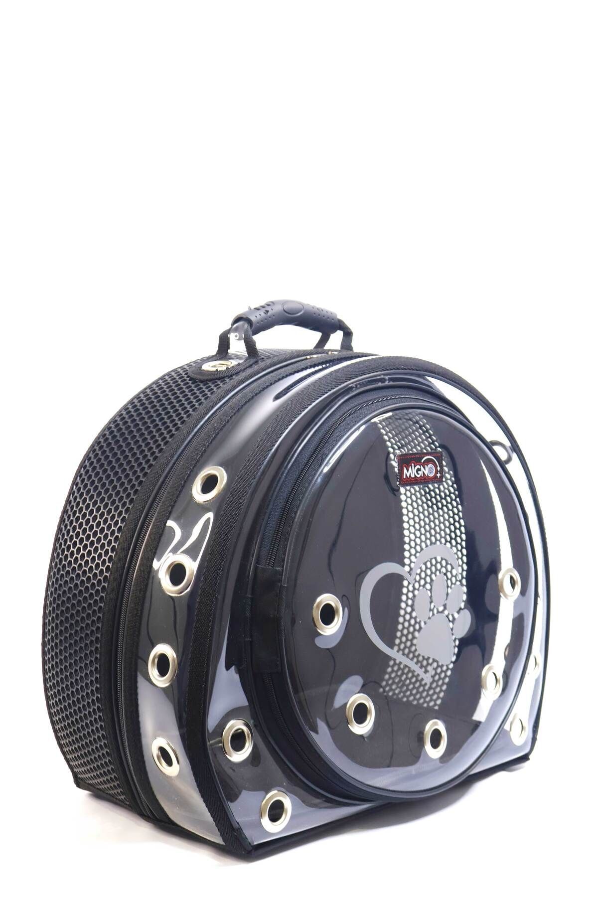 Migno Kedi Köpek Siyah Fileli-Şeffaf Astronot Taşıma Çantası