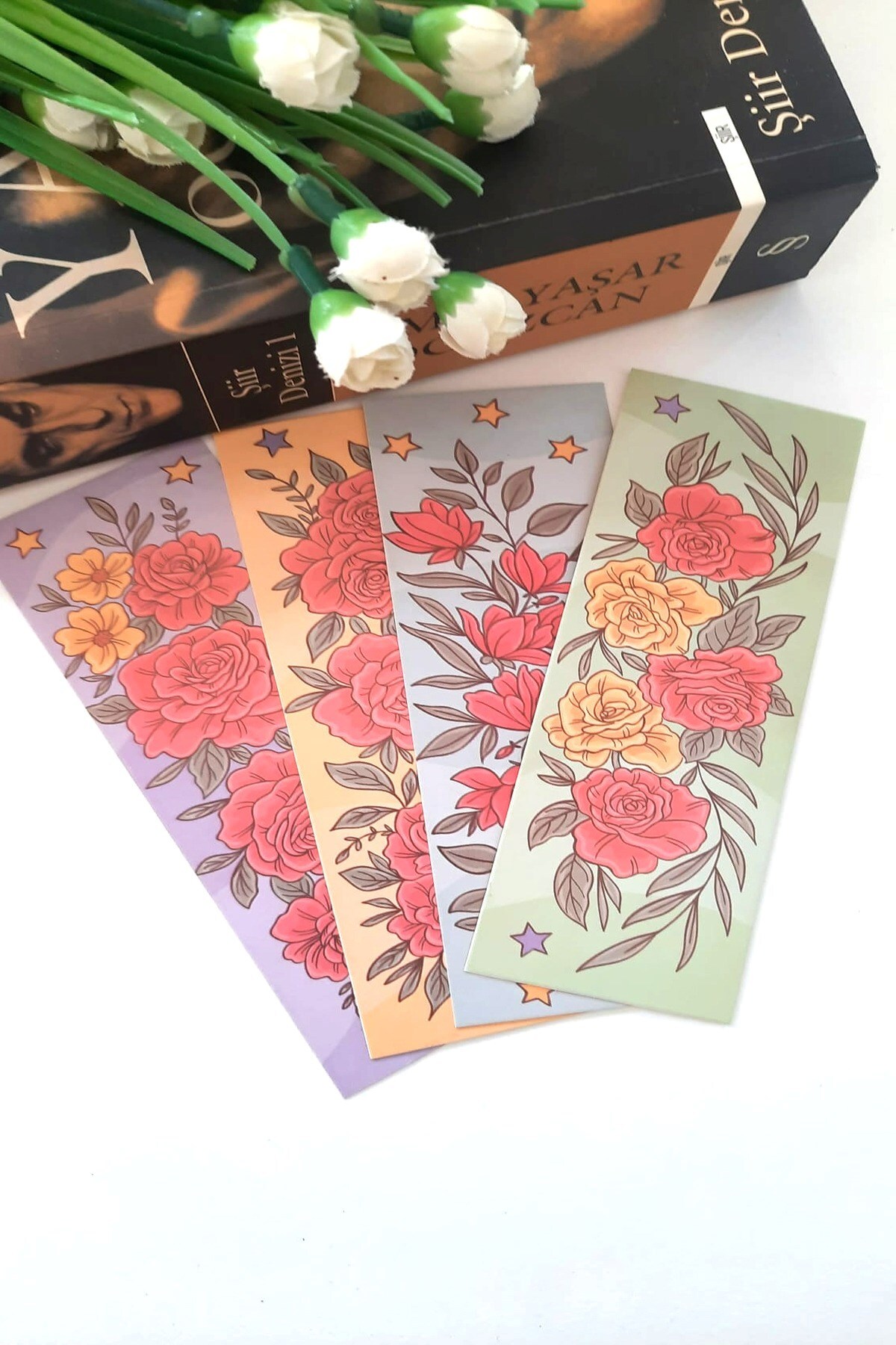 Emtory Home 12'li Soft Çiçek Serisi  Kitap Ayracı - Kalın Kuşe - 4,5x15cm - Konsept Hediyelikler - Yüksek Kalite