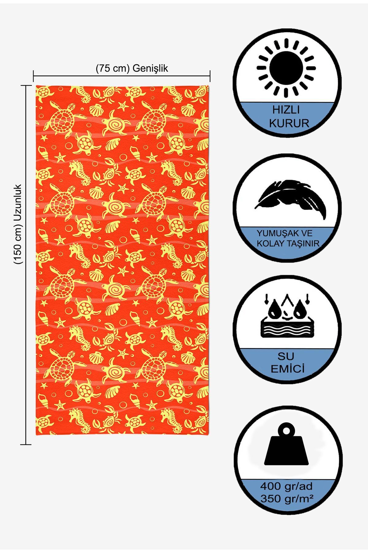 VEVİEN HOME-Underwater Pattern Digital Printed 75x150 Cm Beach Towel RED 5
