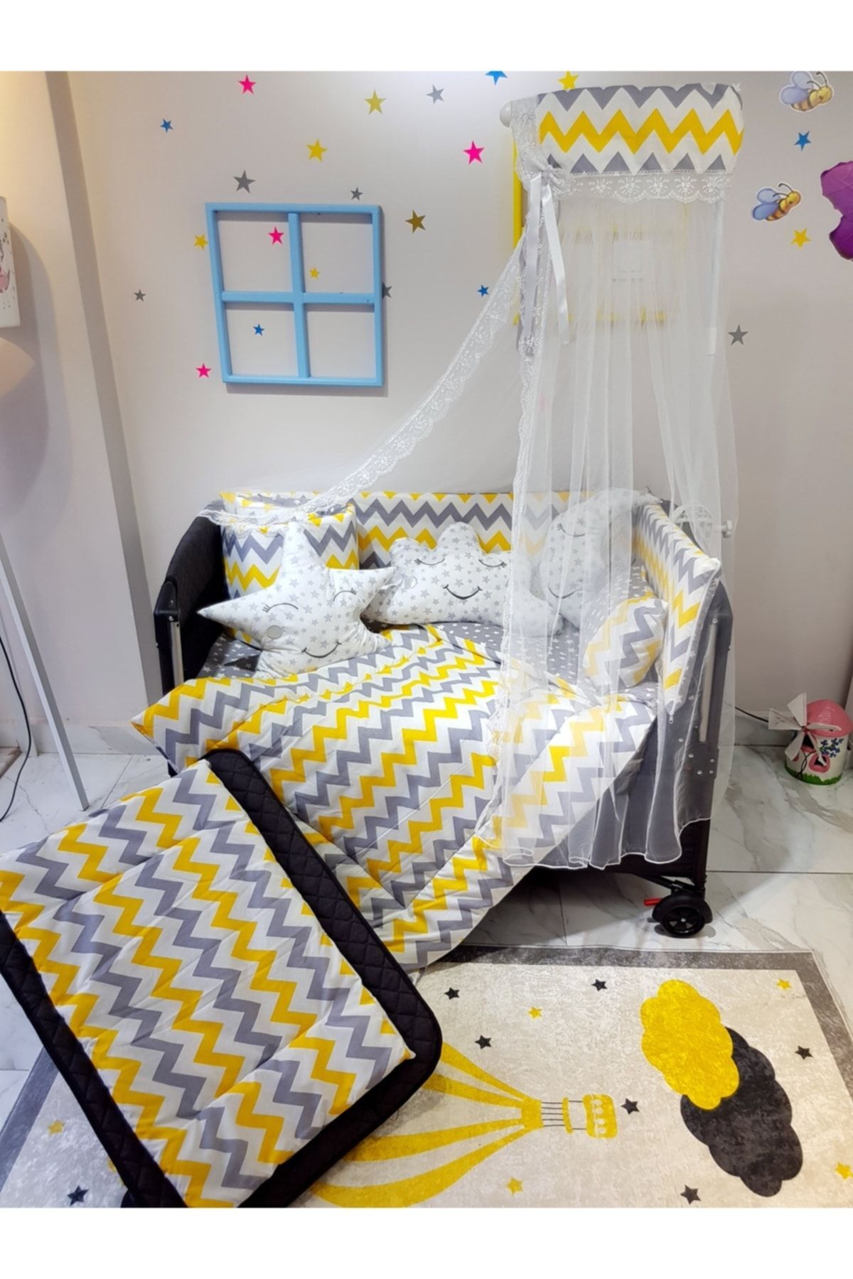 bebek_iklimi 70x110 Bebek Uyku Seti Cibinlikli Zigzag Desen Park Beşiklere Uyumlu 12 Parça (beşik Dahil Değildir) fotoğrafı 4 (önizleme)