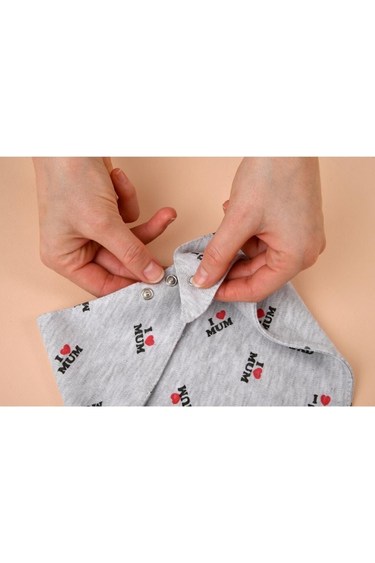 e&f Store Üçgen Pamuklu Mama Önlüğü - Iki Çıtçıtlı Bebek Salya Önlük / Fular - Gri fotoğrafı 3 (önizleme)