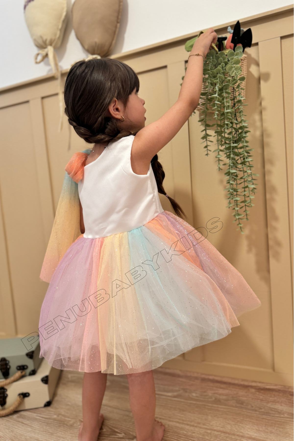 penu baby kids Tek Omuz Eteği Renkli Sim Baskılı Kız Çocuk Kız Bebek Elbise fotoğrafı 4 (önizleme)