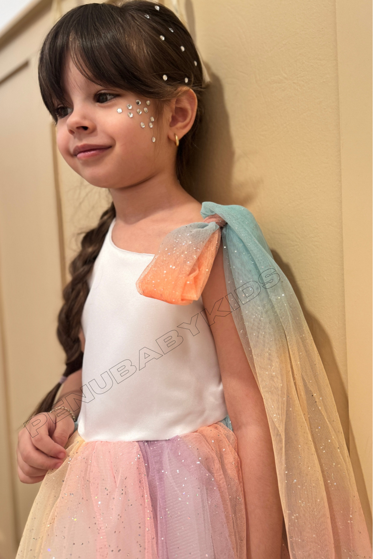 penu baby kids Tek Omuz Eteği Renkli Sim Baskılı Kız Çocuk Kız Bebek Elbise fotoğrafı 6 (önizleme)