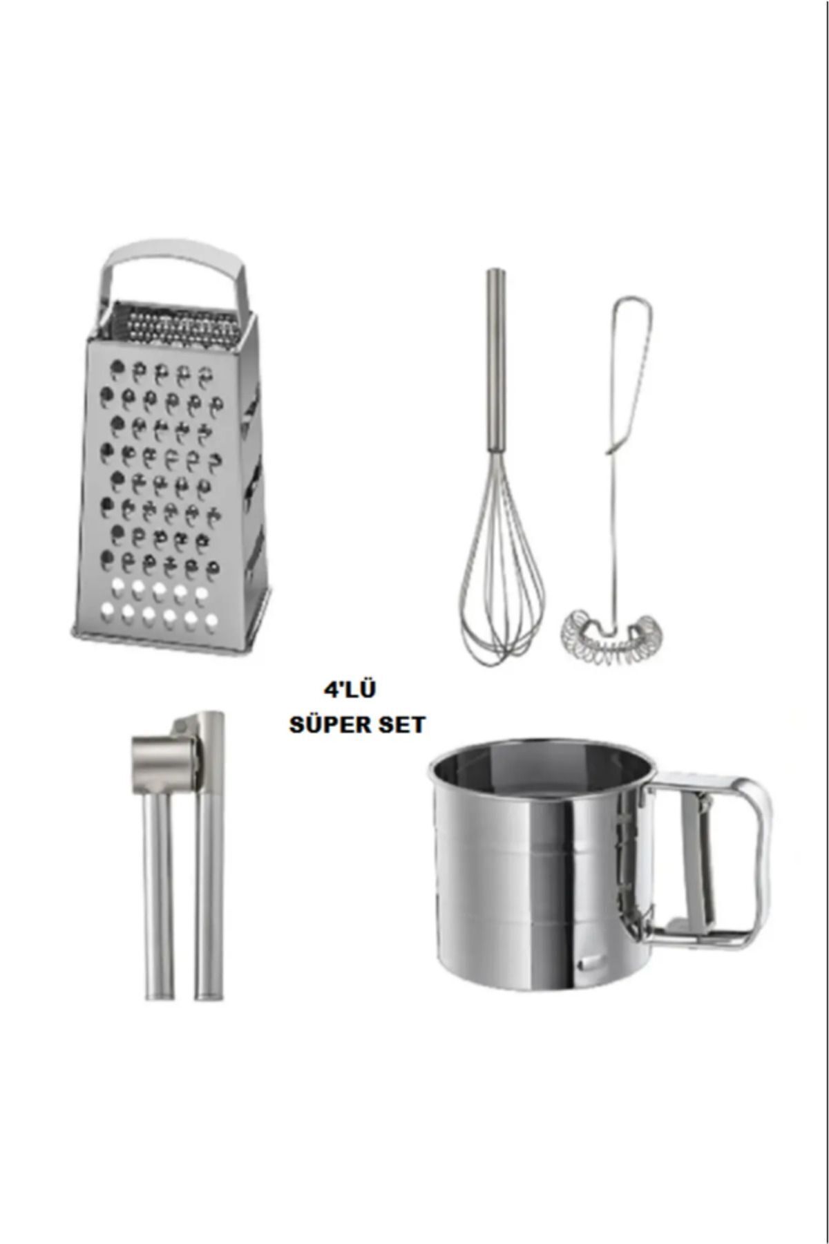IKEA 5 parça 4lü Set, Idealısk Rende 2'li Çırpıcı Seti Frk Koncıs Çelik Sarımsak Ezici Idealısk Un Eleği