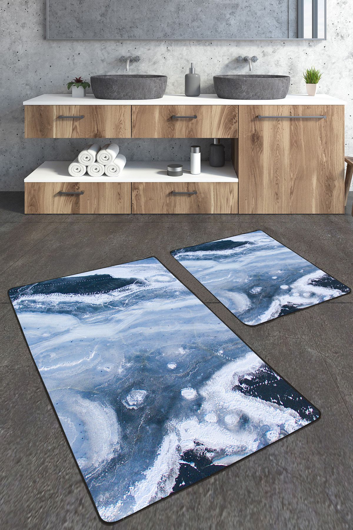 2-Piece Large Bathroom Mat Set with Modern Color Transition