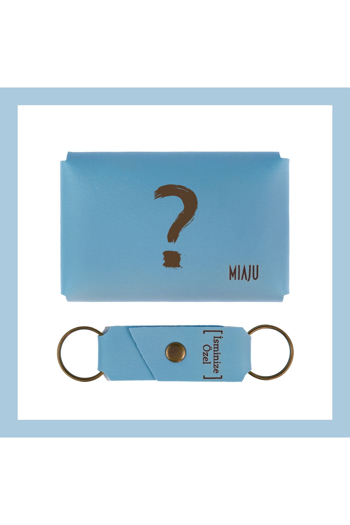 miawiki-Light Blue NAme Custom PAtterned Question MArk - WAllet And KeychAin Set 3