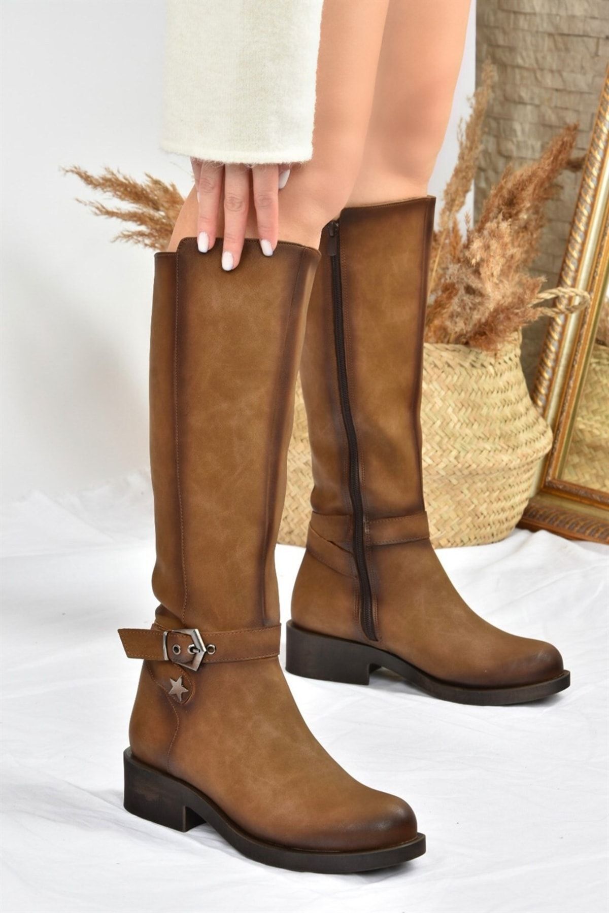چکمه چند رنگ زنانه روزانه پاشنه کوتاه Mink G674240109 Fox Shoes