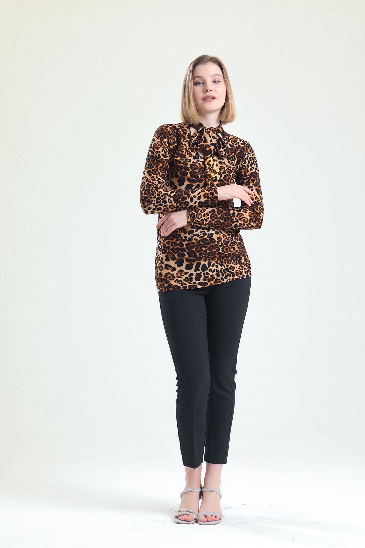  Sense Leopar Desenli Leopar Desenli Uzun Kol Bluz | BLZ32850