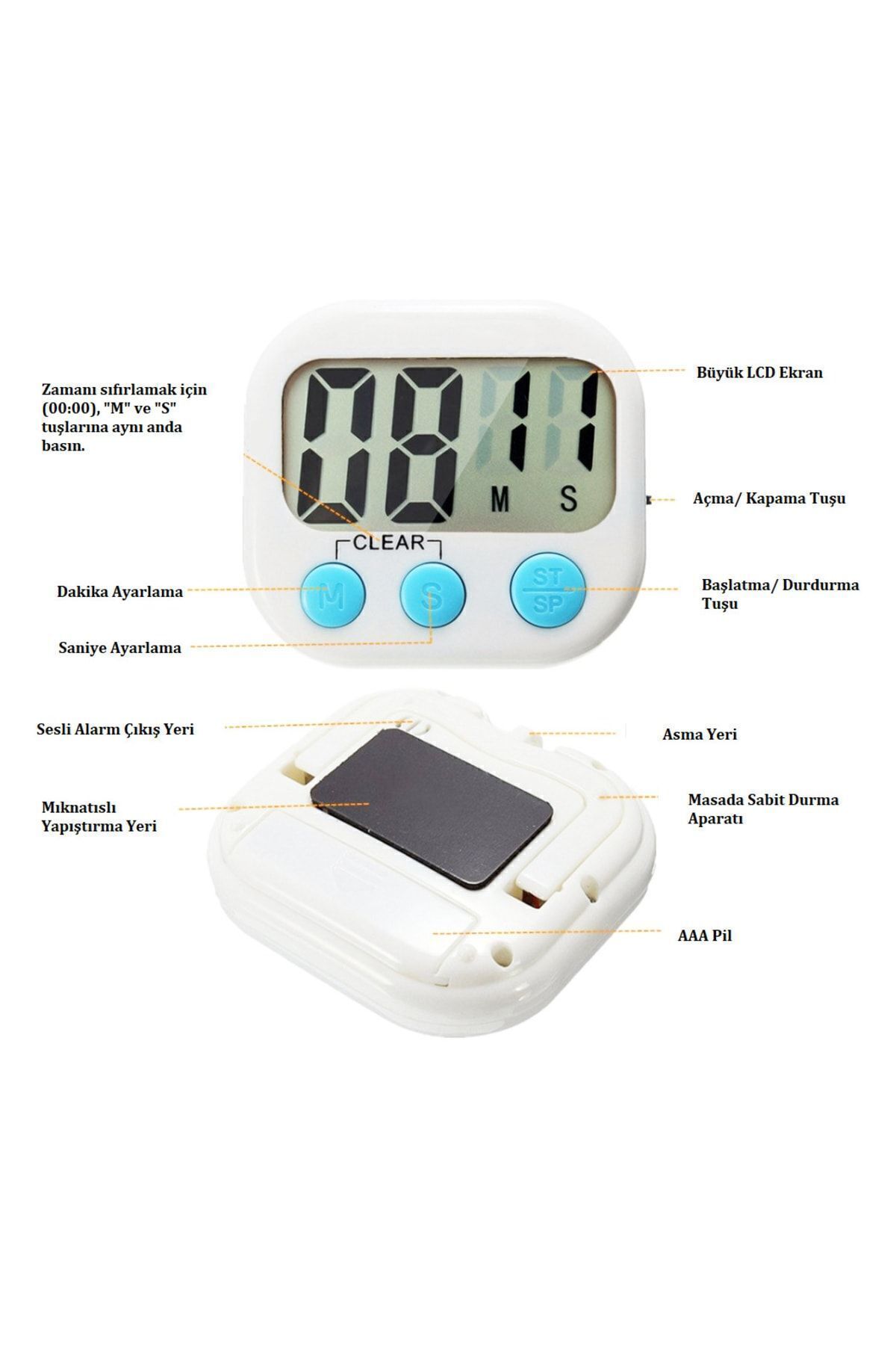 Unichrome-Blue Color Digital Display Alarm Magnetic Kitchen Timer 4
