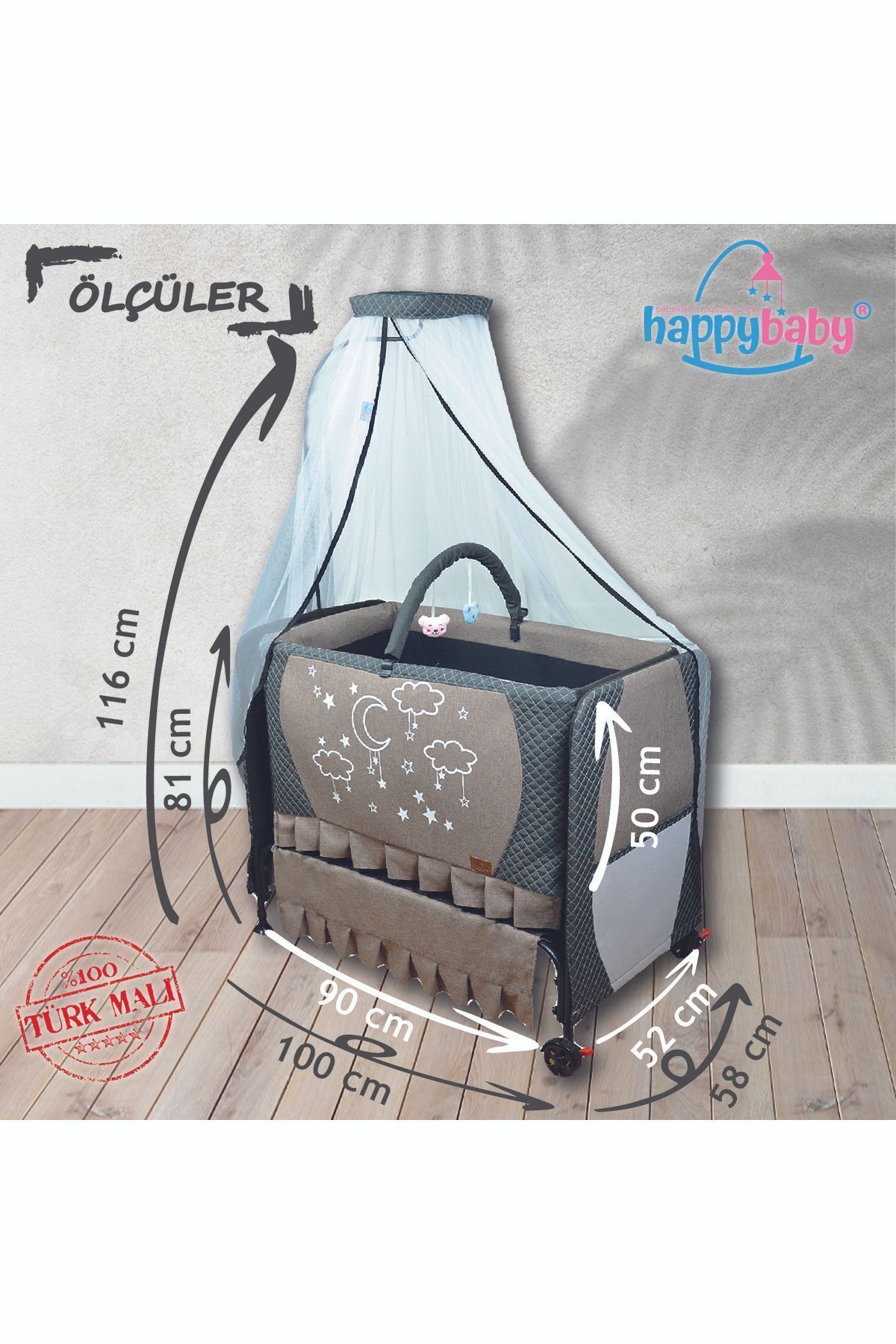 Happy Baby Elit Lüks Konfor Beşik - Portatif - Sallanabilir - Silinebilir - Anne Yanı Bebek Besik fotoğrafı 4 (önizleme)