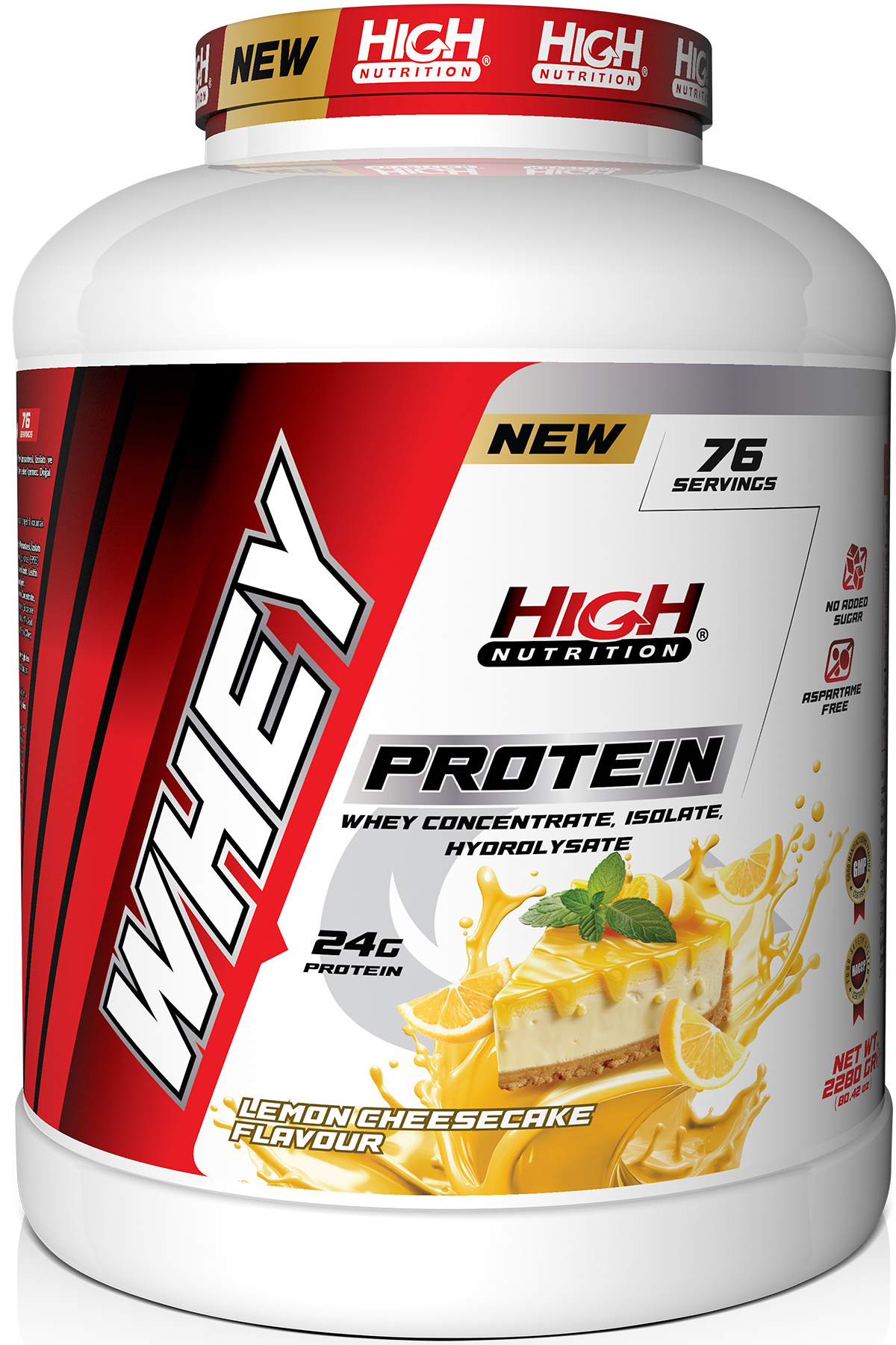 High Nutrition Whey Protein 2280 gr Limon Cheesecake Aromalı Protein Tozu 24 gram Protein 76 Servis