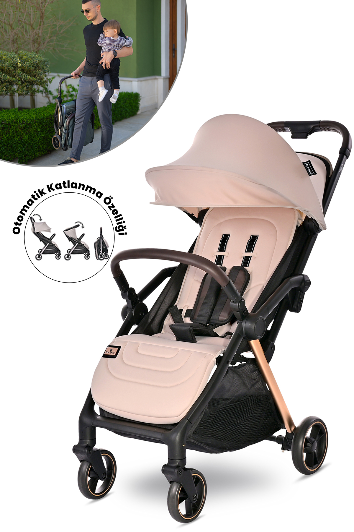 Lorelli Loret Automatic Folding Cabinet Baby Stroller - Beige