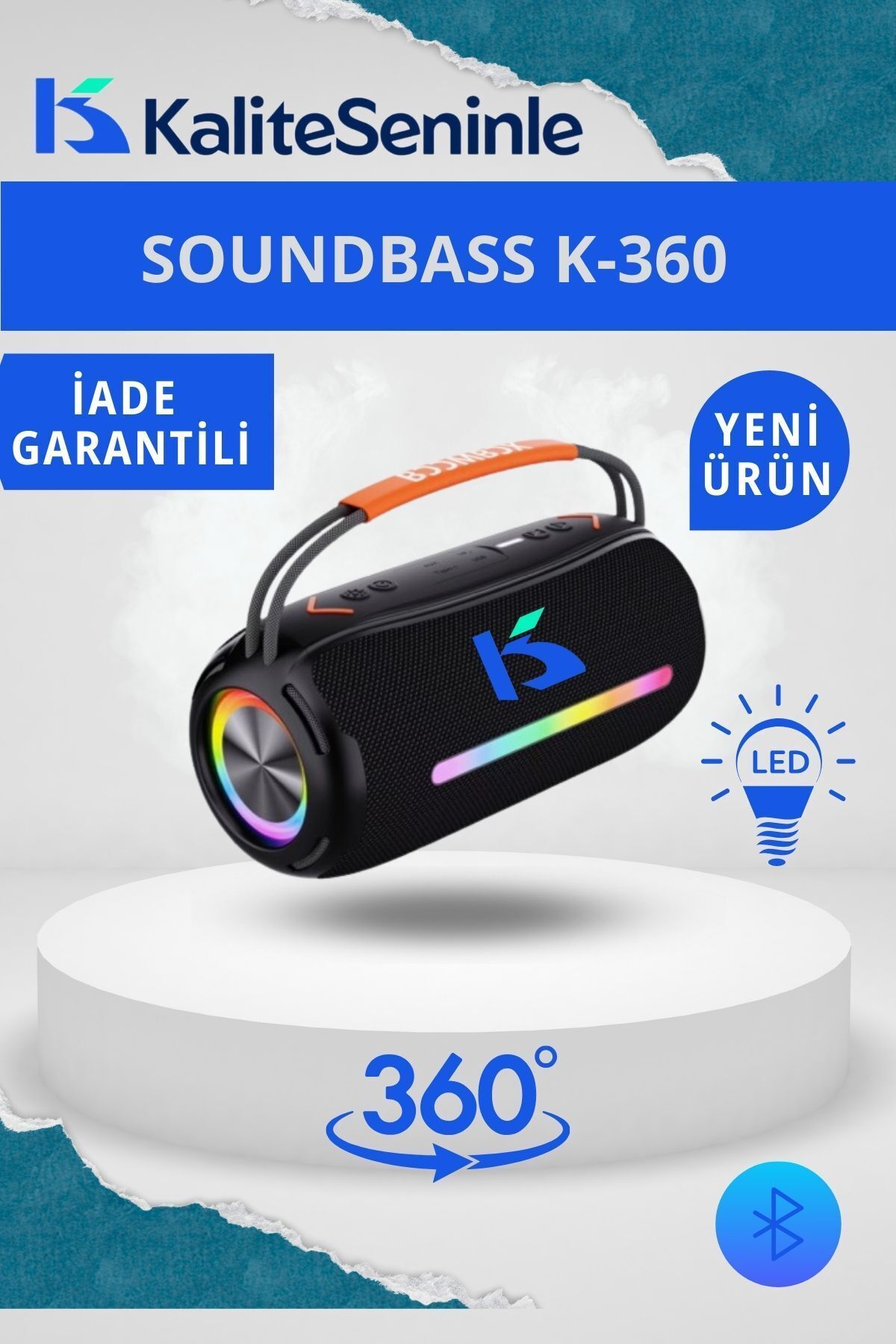 Soundbass Yüksek Ses Bluetooth Hoparlör Ios Android Çift Bass Suya Ve Toza Dayanıklı 3
