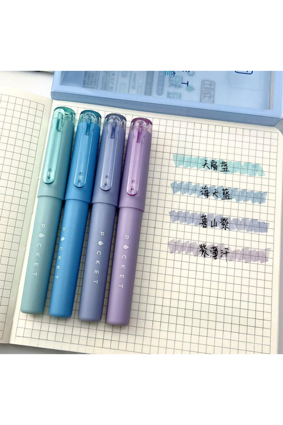 NaSaDAN 4 Pieces Blue Tones Pocket Soft Highlighter Set