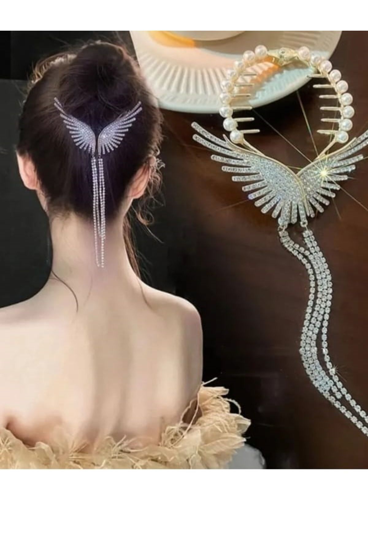 Bun Hair Clip Gold Metal New Style Swinging Crystal Stone Clip