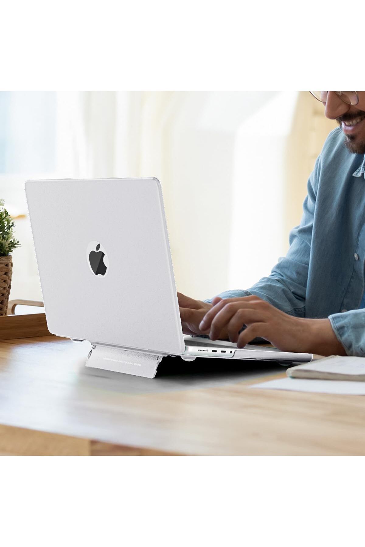 Macbook Air 13" 2020 M1 Çip A2337/a1932/a2179 Uyumlu Standlı Iz Önleyici Şeffaf Kılıf Koruyucu Kapak 7