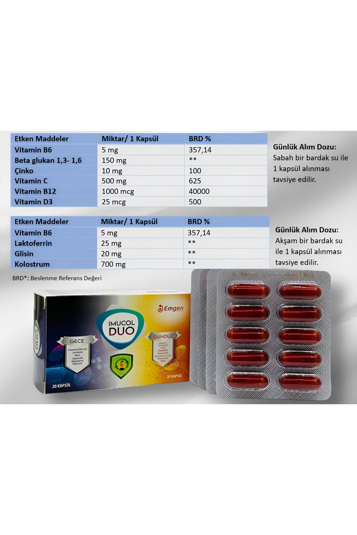 EMGEN-IMUCOL DUO - Night and Day Dual Use Colostrum 20+20 Capsules 4