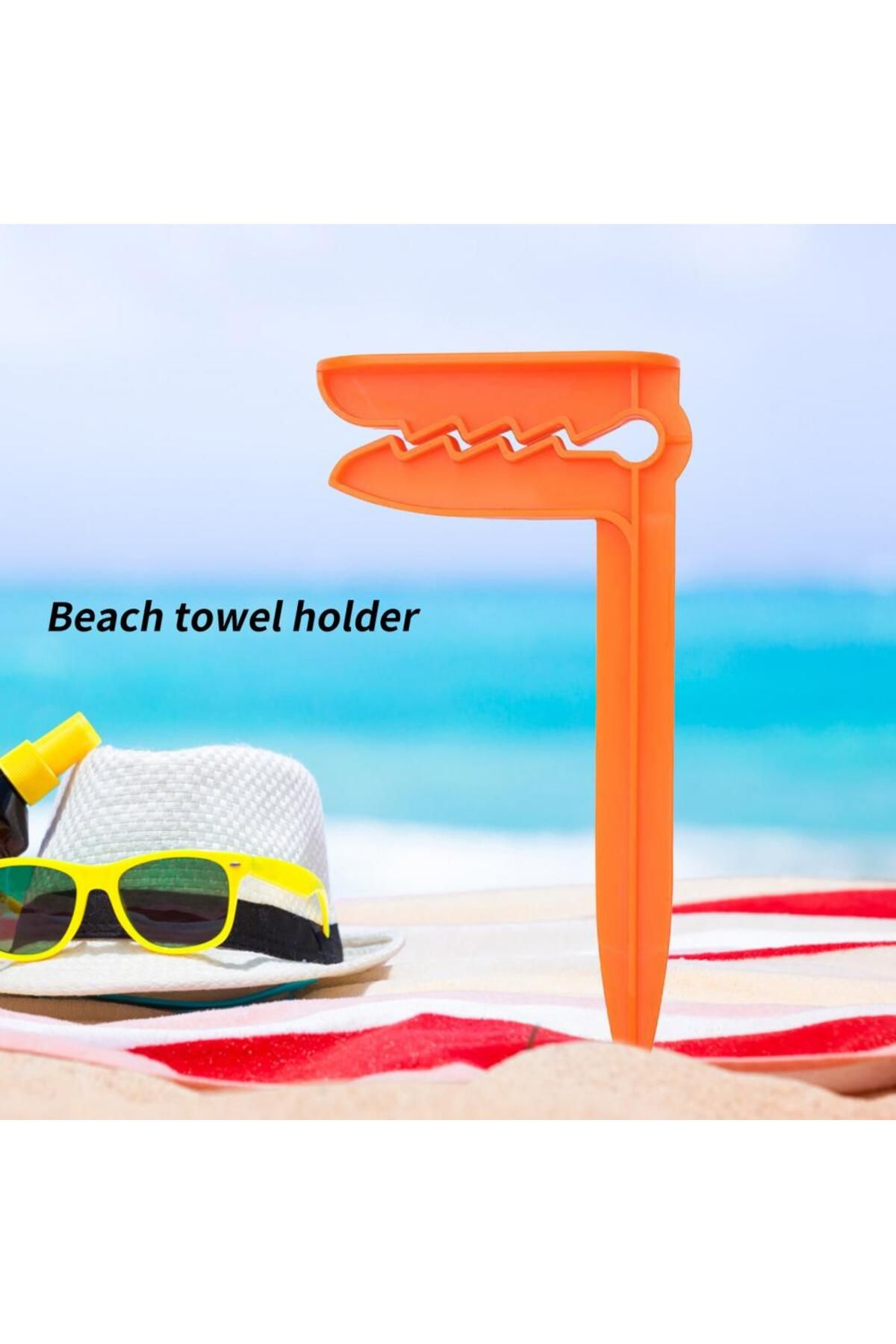 Boldy-Set of 2 Towels and Stakes - for Beach and Peg - Piled Stabilizer - Towel Holder 4