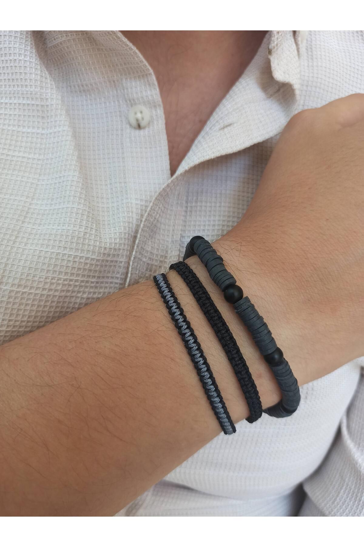 TREND-Men's Bracelet Combination Set of 3 - Knitted Macrame, String Onyx Stone Fimo Gift 7