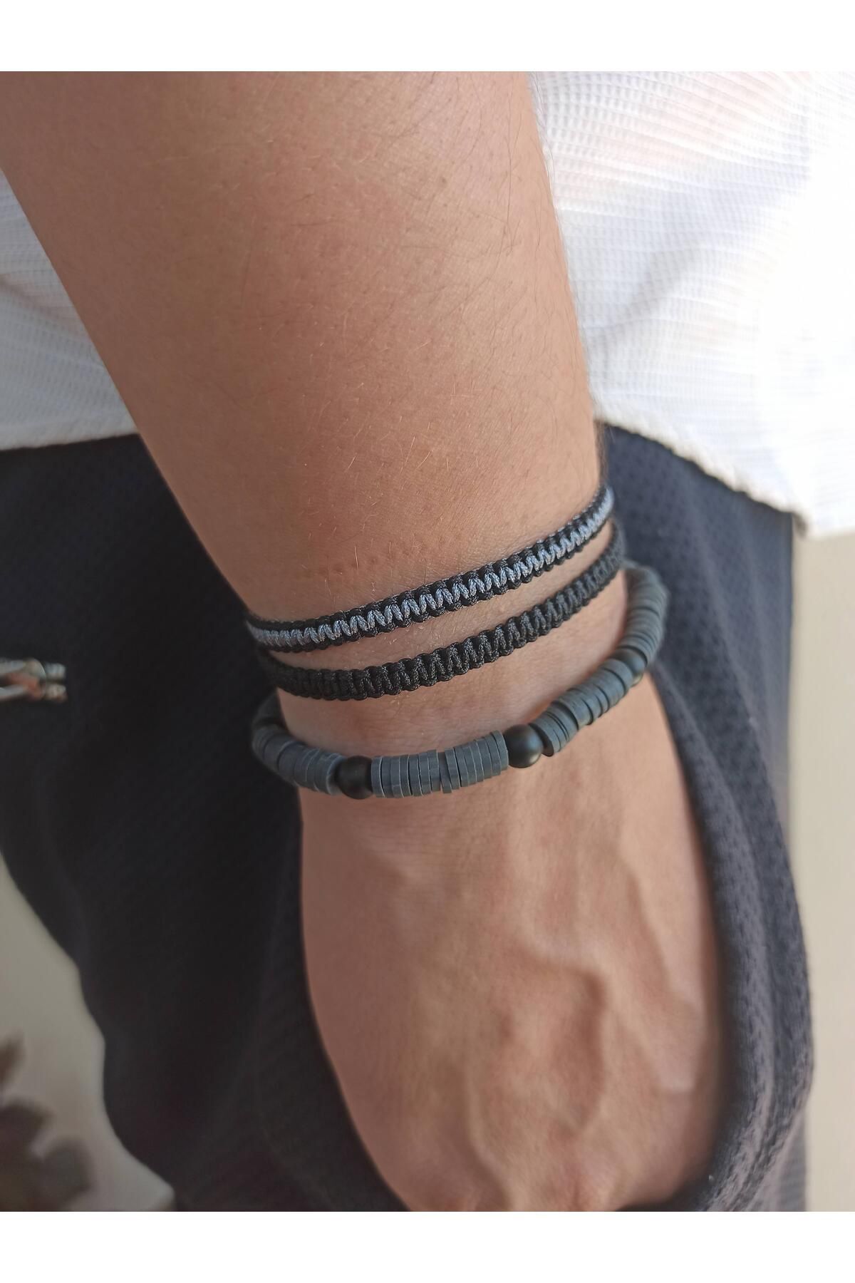 TREND-Men's Bracelet Combination Set of 3 - Knitted Macrame, String Onyx Stone Fimo Gift 5