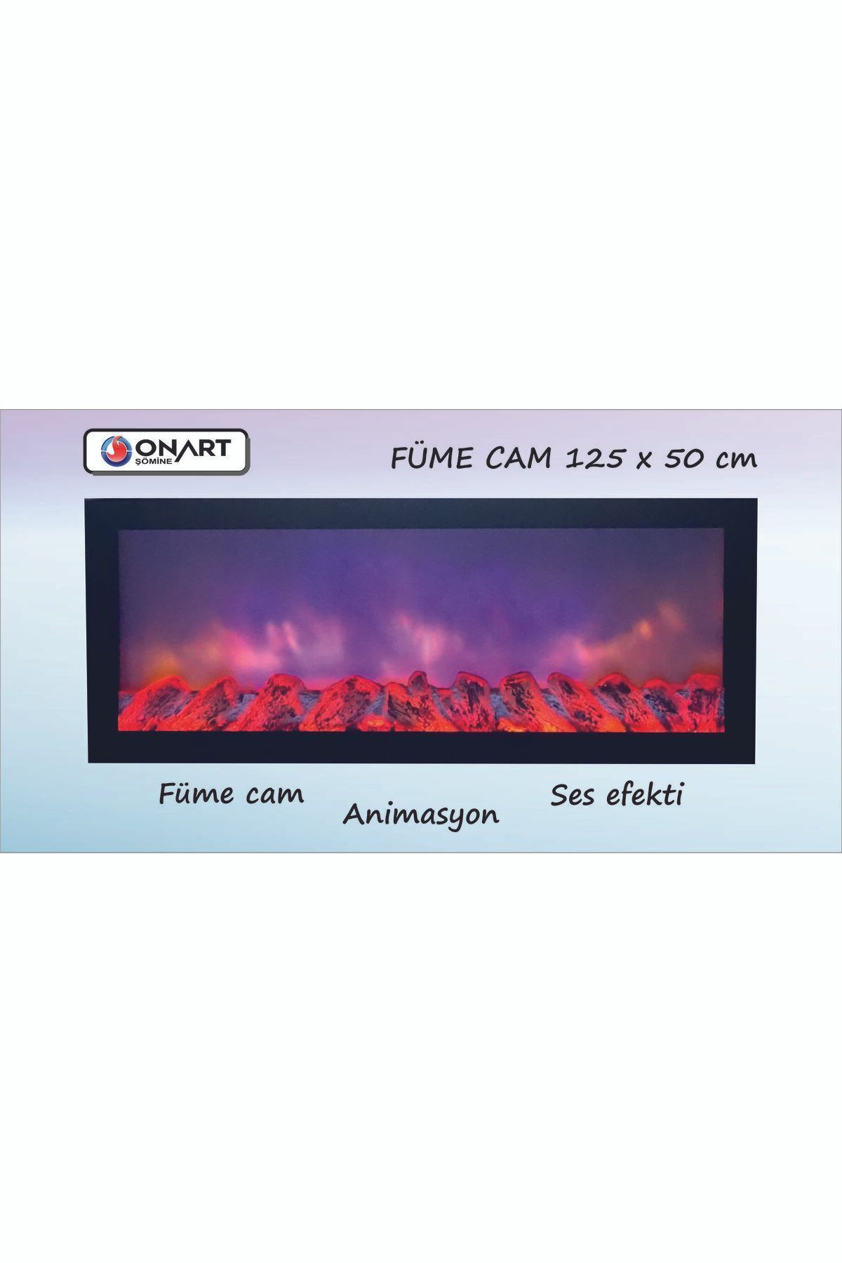 onart şömine Elektrikli Füme Cam Şömine Alev Efekti 125