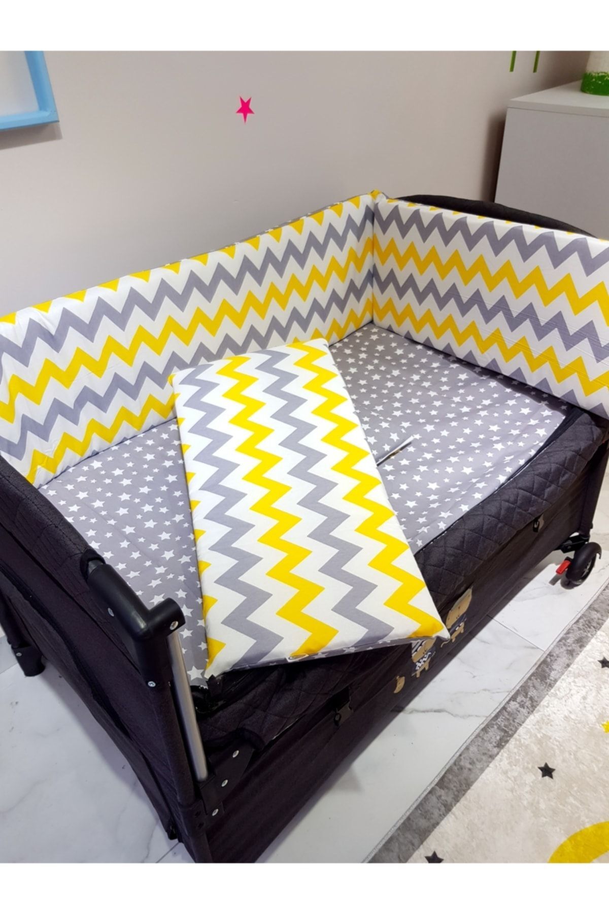 bebek_iklimi 70x110 Bebek Uyku Seti Cibinlikli Zigzag Desen Park Beşiklere Uyumlu 12 Parça (beşik Dahil Değildir) fotoğrafı 6 (önizleme)