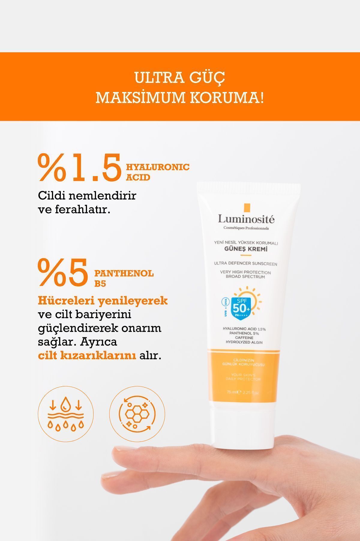 Luminosite-SPF 50 Sunscreen - PA++++ Maximum Protection, Face and Body 75ml, Against UVA-UVB Rays 2